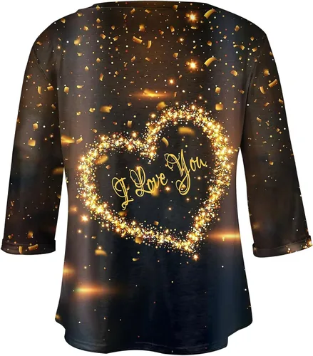 Vista 3 de Camisetas de manga larga 34 para mujer, talla grande, manga larga hasta el codo, ajuste holgado, ropa de otoño e invierno, traje con temática