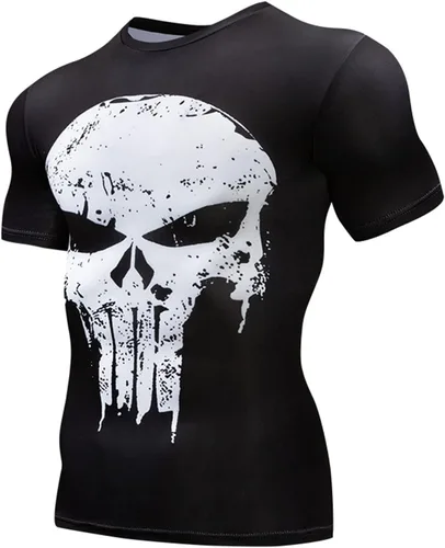 Vista 2 de Camisa de compresión para hombre, manga corta, suave, con impresión 3D, camiseta deportiva para fitness y gimnasio
