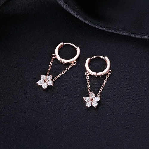 Vista 5 de Reffeer 925 Sterling Silver Flower Chain Drop Earrings Hoop for Women Teens Huggie Hoop Dangle Earrings Chain