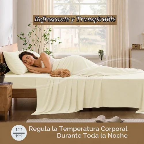 Vista 4 de TOSMO Juego de sábanas de lujo refrescantes - 100% viscosa de bambú, juego de ropa de cama de 4 piezas (tamaño King) - bolsillos extra profundos