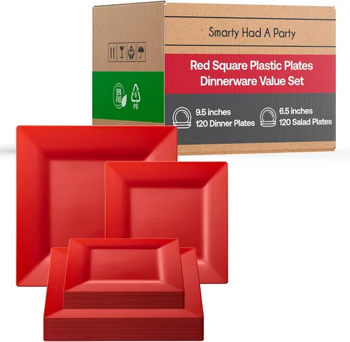 Vista 8 de Smarty Had A Party Elegante juego de vajilla de plástico desechable, platos de plástico resistentes (naranja, juego de platos combinados