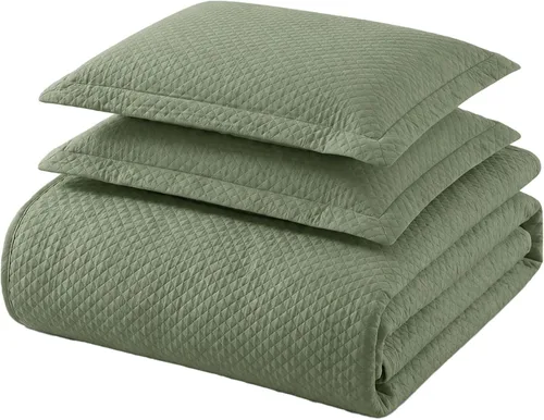Vista 21 de Cubrecama doble Superior Diamond Solitaire de algodón de primera calidad Jacquard Matelassé con fundas de almohada a tono, color aguamarina, Agua