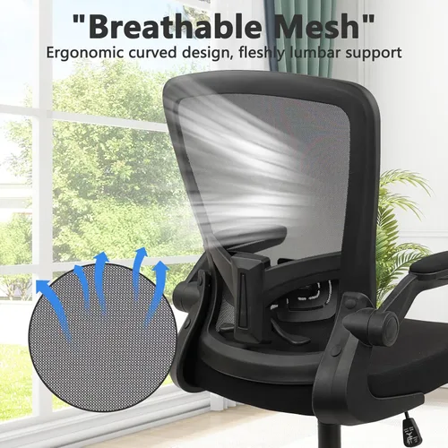 Vista 4 de Sillas de escritorio de oficina con ruedas, silla ergonómica de malla con soporte lumbar de altura ajustable, silla giratoria para computadora