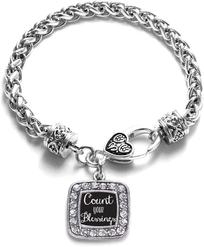 Vista 61 de Pulsera de dijes cuadrados de plata con joyería de circonita cúbica
