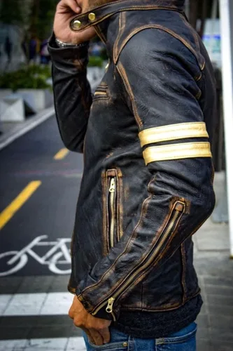 Vista 4 de Unique Elite - Chaqueta de cuero envejecida para motocicleta, estilo vintage Café Racer para hombre, chaqueta de cuero marrón para hombre