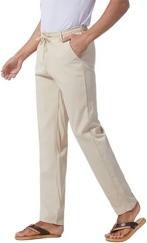 Vista 14 de Pantalones casuales de lino de algodón para hombre, pantalones sueltos de playa, pantalones largos de yoga ligeros