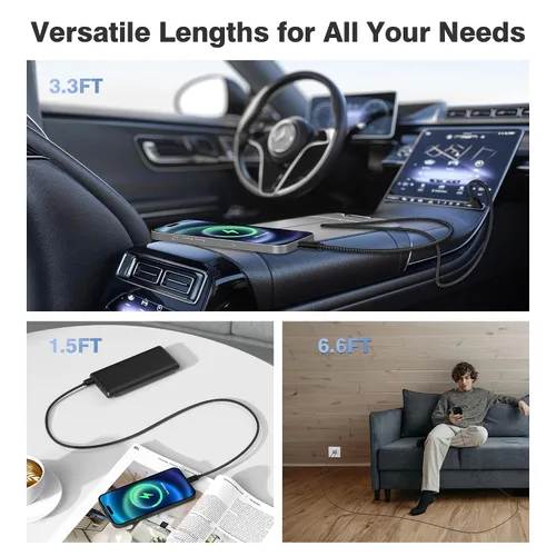 Vista 6 de Cable de carga USB tipo C, paquete de 3, (1.5/3.3/6.6 pies), de nailon, para Samsung Galaxy Fold Note 9, 8, S10, S9, S8, S10E, 10, 10E, Plus, S20