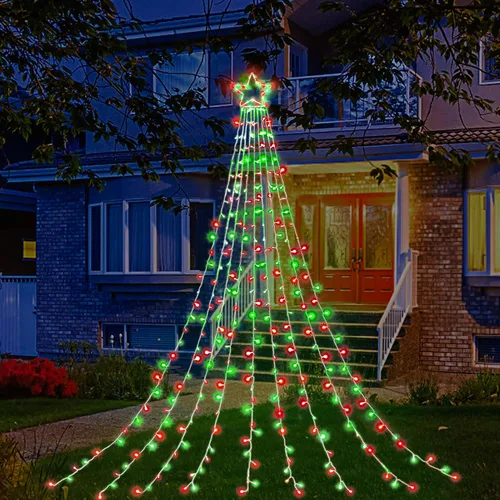 Vista 6 de Decoración al aire libre para Navidad (nueva), 320 luces LED colgantes centelleantes en forma de hadas para decoración de árbol al aire libre