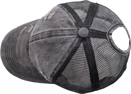 Vista 6 de Gorra de béisbol para cola de caballo para mujer, ajustable, vintage, estilo camionero, mezclilla lavada