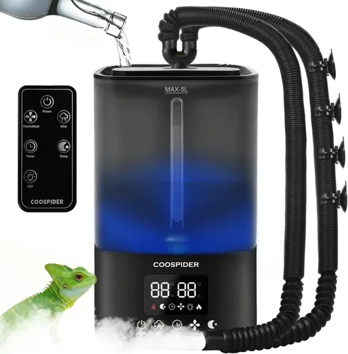 Vista 12 de Coospider Mister nebulizador de reptiles de 3.8L, humidificador silencioso de reptiles para tanque de reptiles, humidificadores de terrario con tubo
