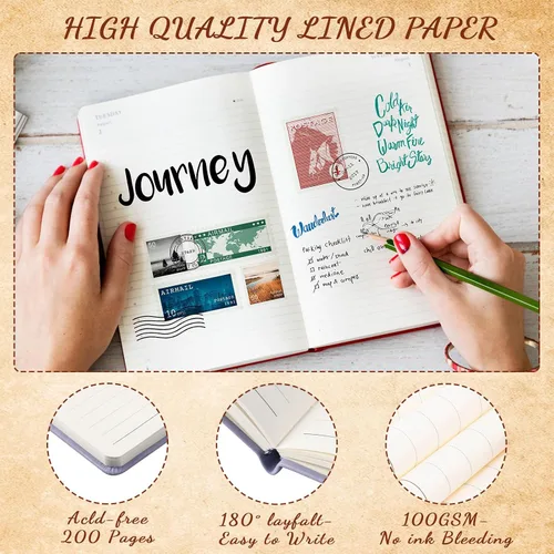 Vista 5 de Estune Tree Cuadernos Pequeños de Cuero con Soporte para Bolígrafo, Cuadernos de Bolsillo de Tapa Dura, Cuadernos Temáticos Bonitos con Rayas