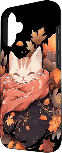 Vista 2 de Funda para iPhone 16 Cat Kitten Otoño Temporada Otoño Hojas Acción de Gracias