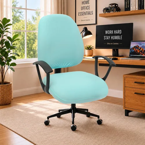 Vista 123 de Fundas elásticas resistentes al agua para sillas de computadora - Protectores lavables para respaldo giratorio y asiento para mascotas - Negro