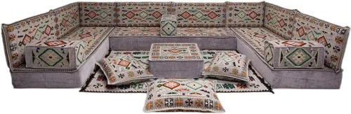 Vista 12 de arabicsofa Sofá en forma de U de estilo árabe para el suelo – Juego de Majlis hecho a mano – Sofá de estilo bohemio