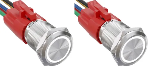 Vista 13 de APIELE - Interruptor de botón de encendido de pestillo de 16mm, 12 V CC, carcasa negra con cabeza de ojo de ángel LED para orificio de montaje