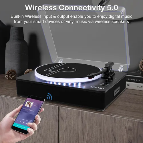 Vista 5 de LP&No.1 - Tocadiscos con altavoces estéreo incorporados, control LED, tocadiscos de vinilo de 3 velocidades con transmisión por correa