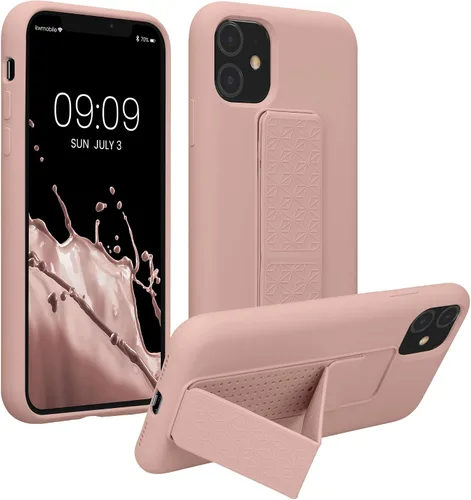 Vista 11 de kwmobile Funda para Apple iPhone 11 - Funda de TPU suave con revestimiento de silicona - Con correa de mano y función de soporte - a prueba
