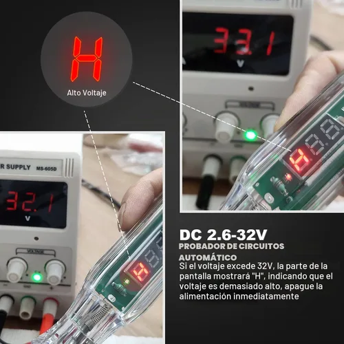 Vista 5 de Probador de circuito automotriz digital LED premium, luz de prueba DC 2.6V-32V con cable de resorte extendido PU portátil, probador de bajo voltaje