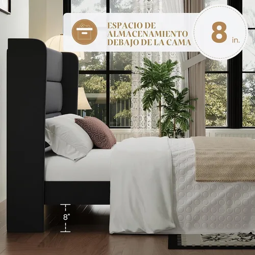 Vista 5 de SHA CERLIN - Base de cama tamaño Full con cabecera tapizada en terciopelo y diseño acanalado vertical; plataforma de cama tapizada con listones