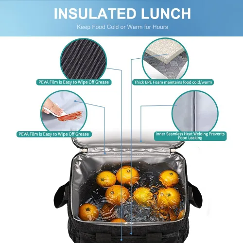 Vista 5 de iknoe Bolsa de almuerzo aislada, bolsa enfriadora plegable de 8.5 L para hombres y mujeres, diseño térmico a prueba de fugas, ideal para oficina
