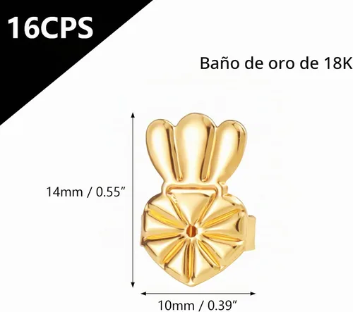 Vista 5 de Pendiente de oro de 18 quilates para orejas caídas, 8 levantadores seguros