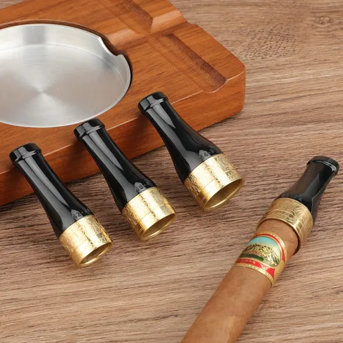 Vista 5 de Scotte Boquilla de cigarro para hombres y mujeres, portátil, 4 tamaños, con caja de regalo (negro y dorado)