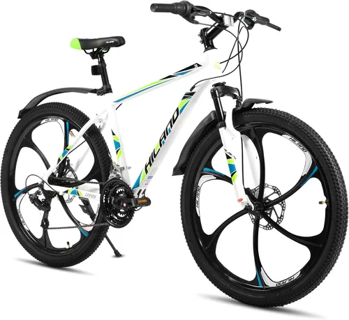 Vista 13 de Bicicleta de montaña HILAND de 26" para hombres, mujeres y adultos, 18 velocidades, freno de disco, marco ligero de aluminio, rueda de 3/6 radios
