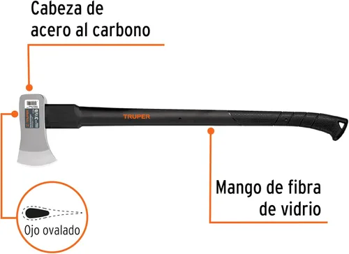 Vista 2 de Truper Hacha de tala Michigan de 3 1/2 libras, mango de fibra de vidrio de 33