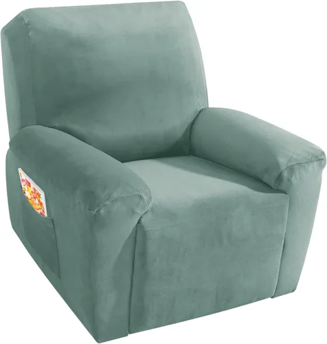 Vista 43 de MAXIJIN Funda reclinable de terciopelo de 4 piezas, funda elástica de felpa suave para silla reclinable, gruesa y suave, funda para silla Beige