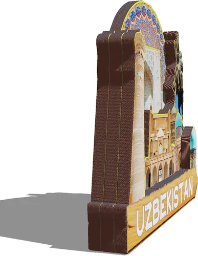 Vista 2 de Imán de madera de Uzbekistán Asia 3D para nevera, recuerdos coleccionables, decoraciones artesanales hechas a mano