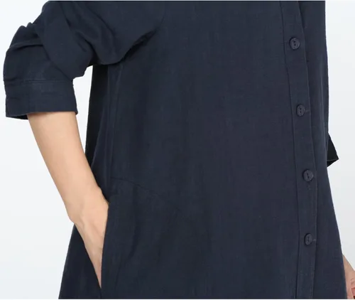 Vista 5 de Mordenmiss campera abotonada de algodón y lino con bolsillos para mujer