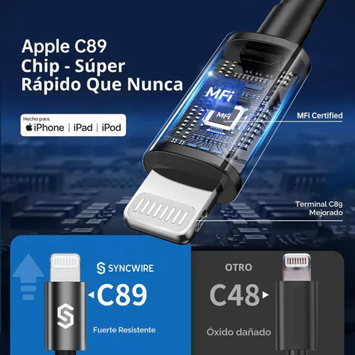 Vista 4 de Syncwire Cargador de coche para iPhone - Actualización [certificado Apple MFi] Adaptador de carga de coche de 4.8 A/24 W con cable Lightning