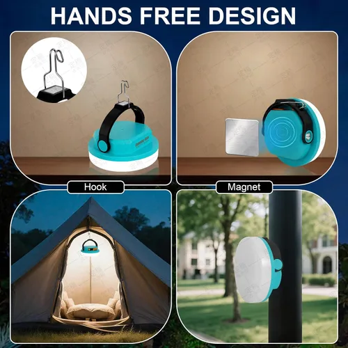 Vista 4 de Luz de campamento recargable, linterna LED para cortes de energía, luz de emergencia impermeable para tienda de campaña con gancho magnético, banco