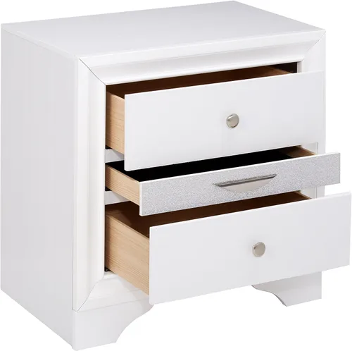 Vista 4 de Acme Naima Mesita de noche cuadrada de madera con 3 cajones en color blanco