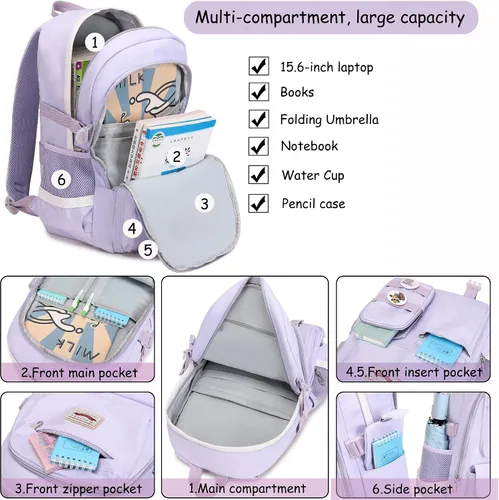 Vista 3 de Makukke - Mochilas escolares para adolescentes, mochilas para computadora portátil de 15.6 pulgadas, mochilas universitarias lindas, mochilas
