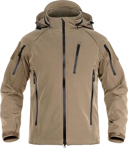 Vista 12 de TACVASEN Chaqueta con capucha Softshell Tactical impermeable con forro Negro