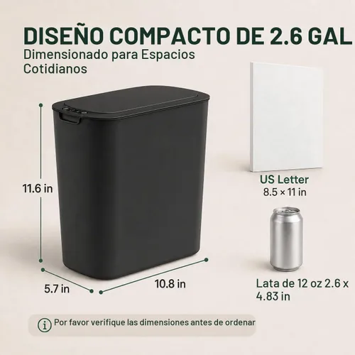 Vista 3 de TIPGO - Cubo de basura automático con sensor de movimiento para baño con tapa, basurero táctil de 2.6 galones, papelera de basura inteligente