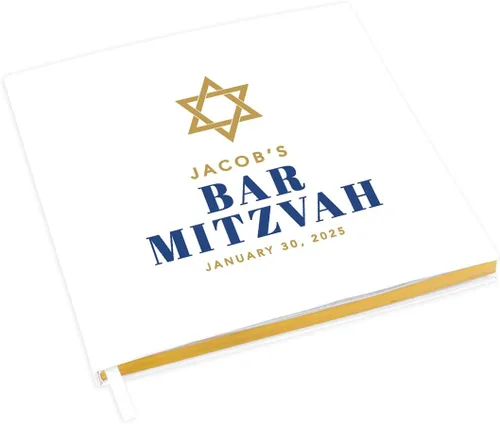Vista 8 de Andaz Press Libro de invitados personalizado de Bar/Bat Mitzvah con detalles dorados, 120 páginas Art Deco personalizadas, álbum de fotos de tapa