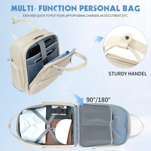 Vista 5 de KROSER Maleta de mano para debajo del asiento, multifuncional, 16 pulgadas, ligera, para mujer, Beige