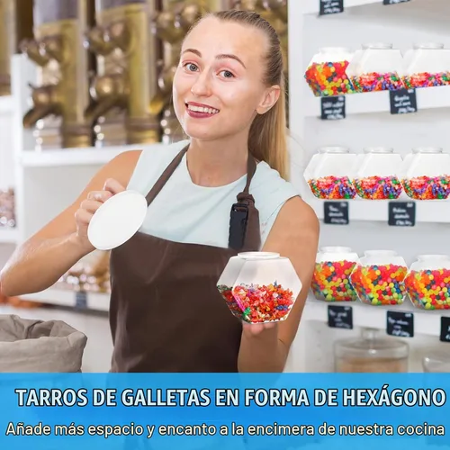 Vista 6 de Uiifan 1 Pieza Tarro Hexagonal de Plástico para Dulces con Tapa Tarro de Galletas Recipientes Hexagonales Transparentes para Dulces para Aperitivos