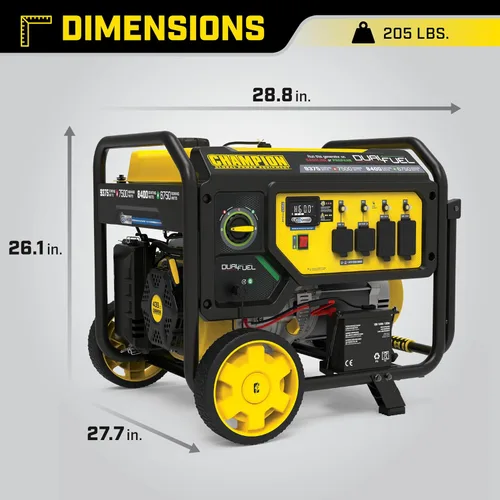 Vista 5 de Champion Power Equipment Generador portátil de respaldo de combustible dual de 9375 vatios con escudo de CO