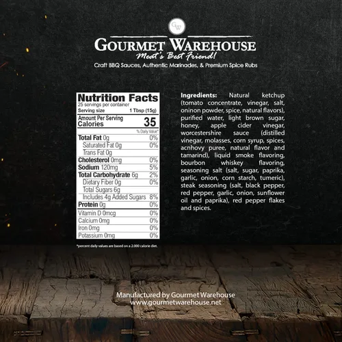 Vista 2 de Gourmet Warehouse Salsas para barbacoa, 16 onzas líquidas, paquete de 2 (barril de bourbon)