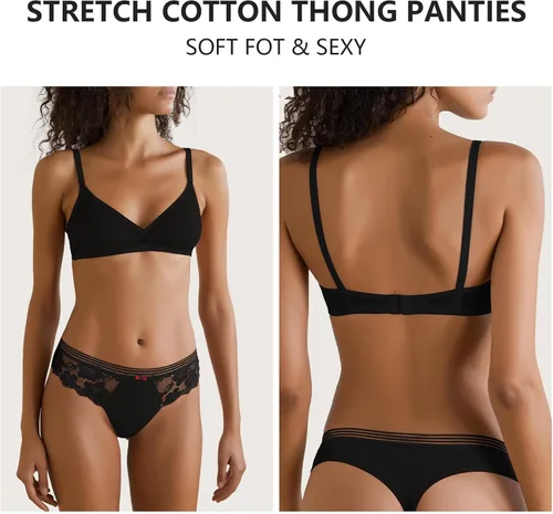Vista 2 de LEVAO Tangas de algodón para mujer, tangas invisibles, espalda en T para mujer, tallas S-XL