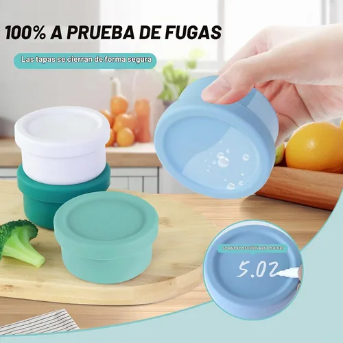 Vista 4 de Finorder - Paquete de 4 recipientes de silicona de 5 onzas, recipientes de almacenamiento de aperitivos para bebés con tapas herméticas, lonchera