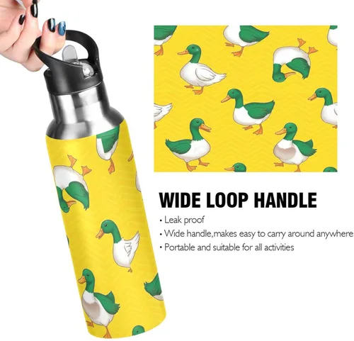 Vista 4 de BPA-Free Sport Water Bottle Insulated 32 Oz, Insulated Stainless Steel Water Bottle with Straw for Gym Outdoor Travel School, Green White Ducks