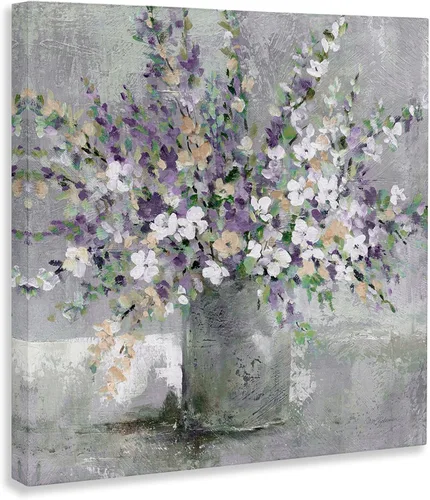 Vista 3 de Stupell Industries Carol Robinson, ramo de flores de aster, arte de pared en lienzo con diseño de ramo de flores moradas suaves, 17 x 17 pulgadas