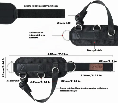 Vista 4 de Correa de tobillo para máquina de cable, accesorios de tobillo ajustables para gimnasio, ajuste cómodo, neopreno acolchado de acero con doble anillo