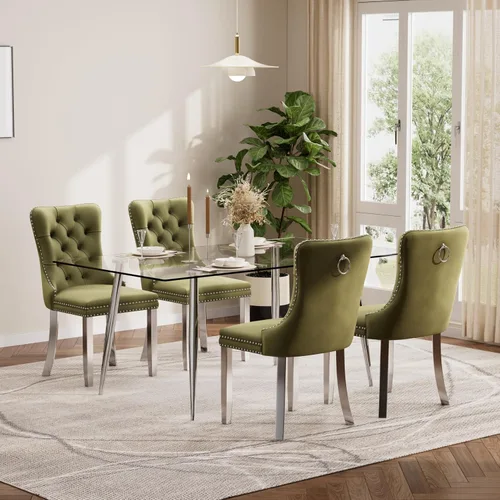 Vista 23 de Baysitone Juego de mesa de comedor de cristal de 51 pulgadas para 4, juego de 5 piezas de comedor moderno, mesa de cocina rectangular de vidrio