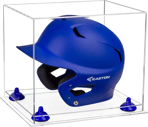 Vista 149 de Better Display Cases Vitrina acrílica para casco de bateo de béisbol con espejo, elevadores rosados, montaje en pared y base de espejo (V22/A012)