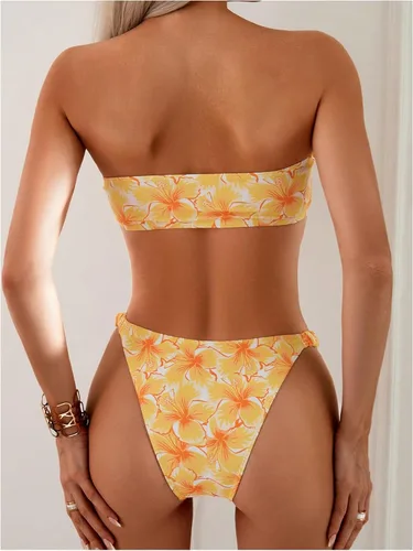 Vista 21 de WDIRARA Conjunto de bikini de 2 piezas sin tirantes para mujer